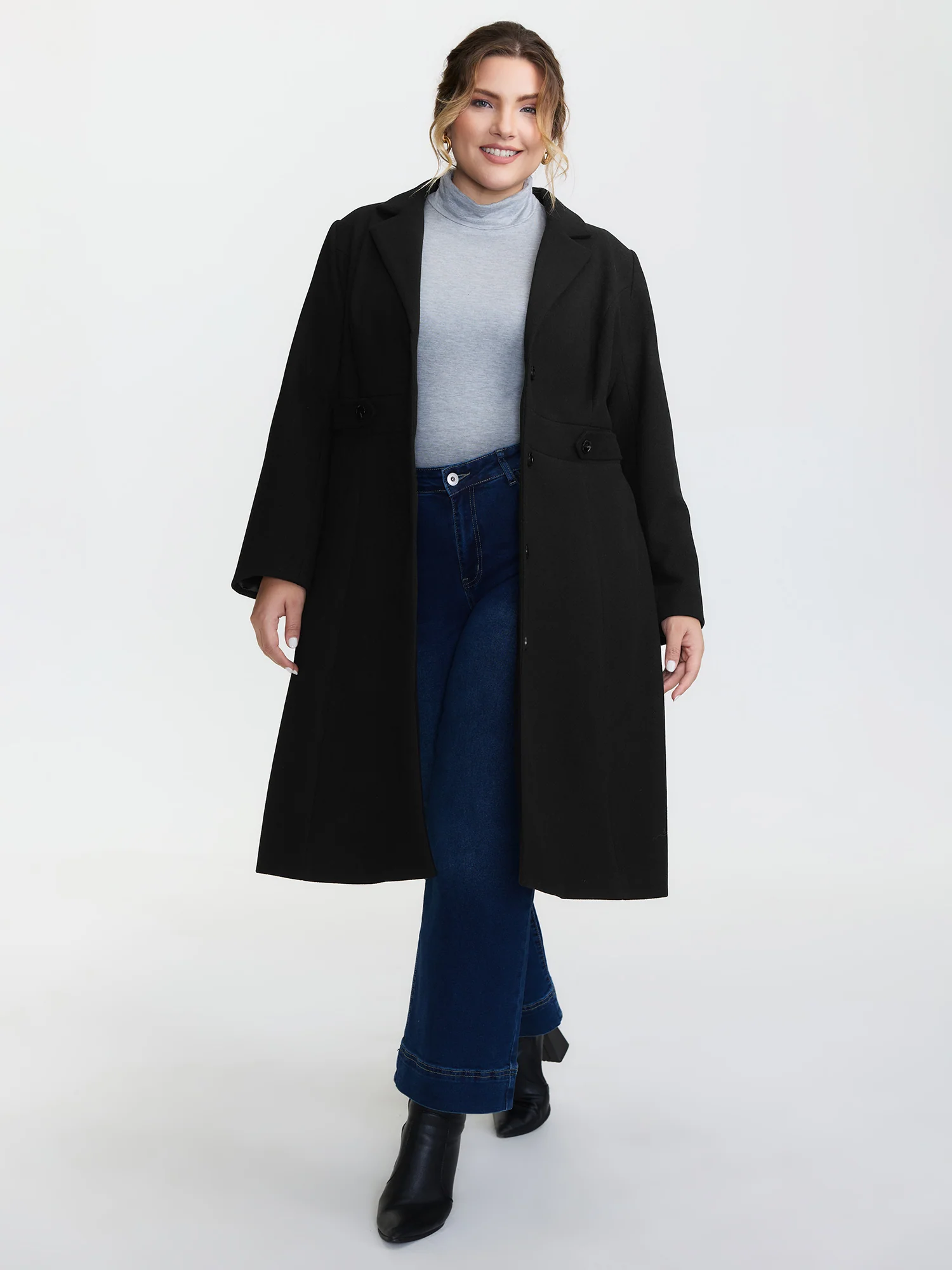 Notched Collar Cinched Waist Coat - Image 5