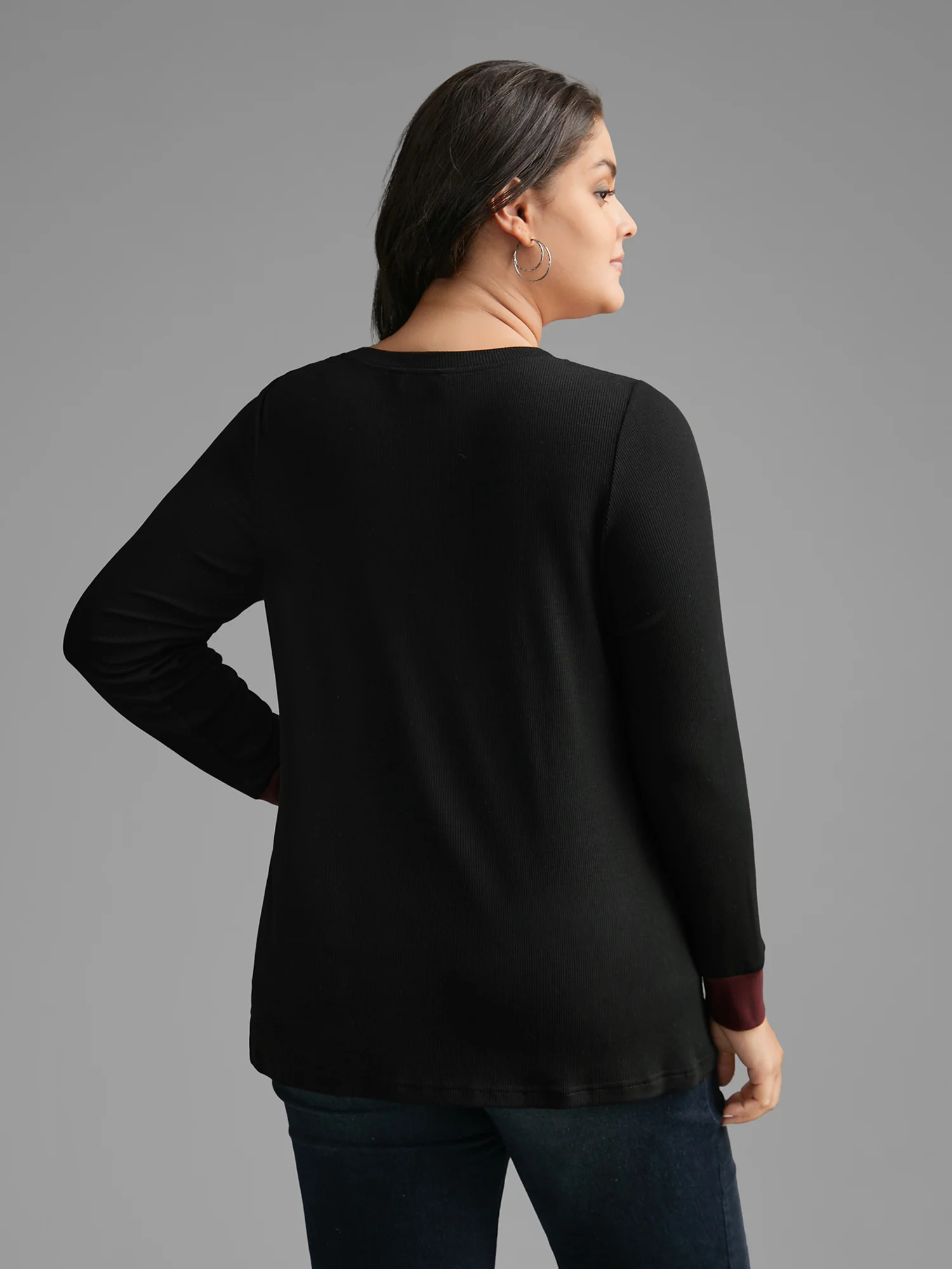 Notched Collar Contrast Patchwork Button Up T-shirt - Image 4