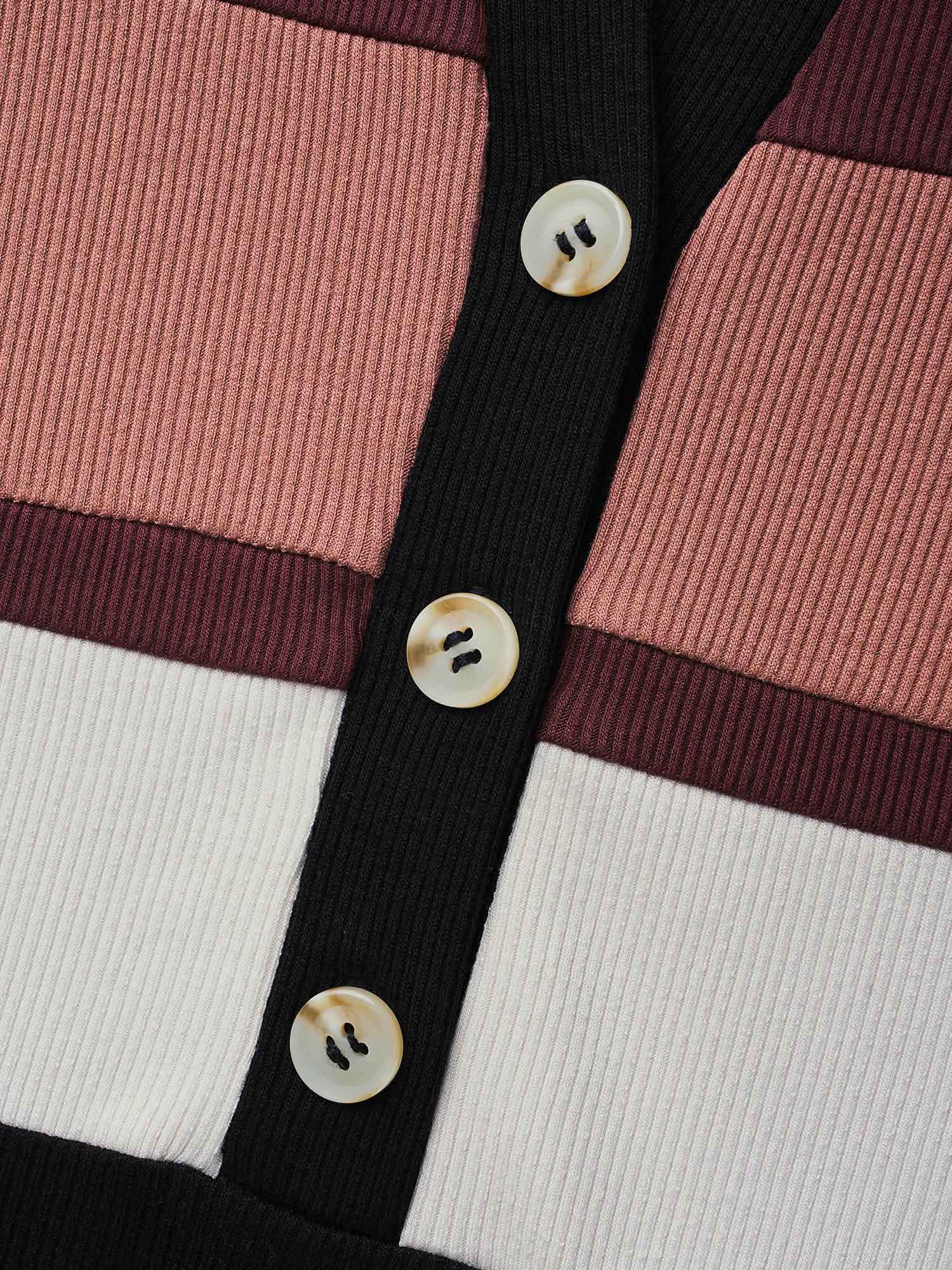 Notched Collar Contrast Patchwork Button Up T-shirt - Image 6