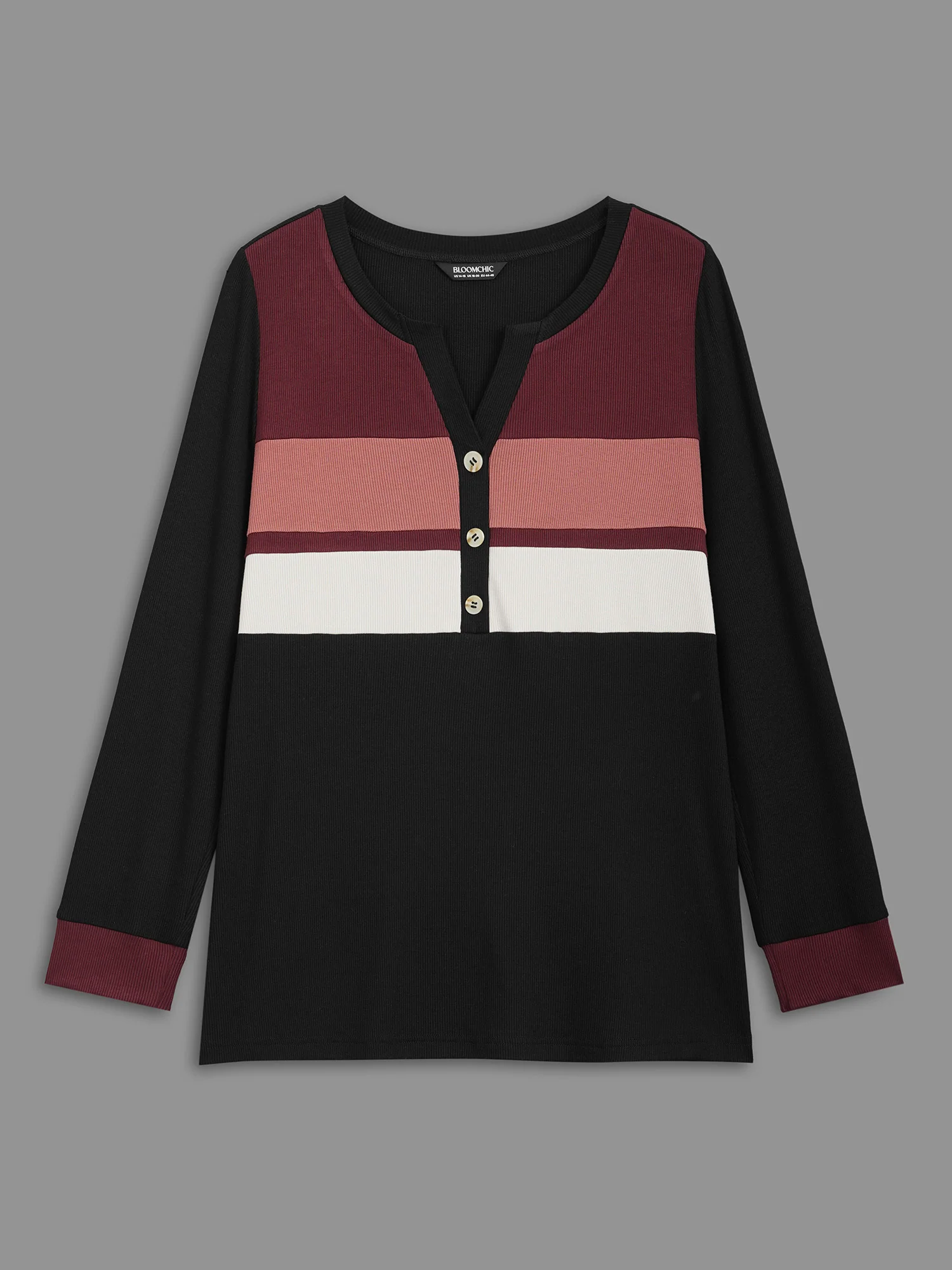 Notched Collar Contrast Patchwork Button Up T-shirt - Image 7