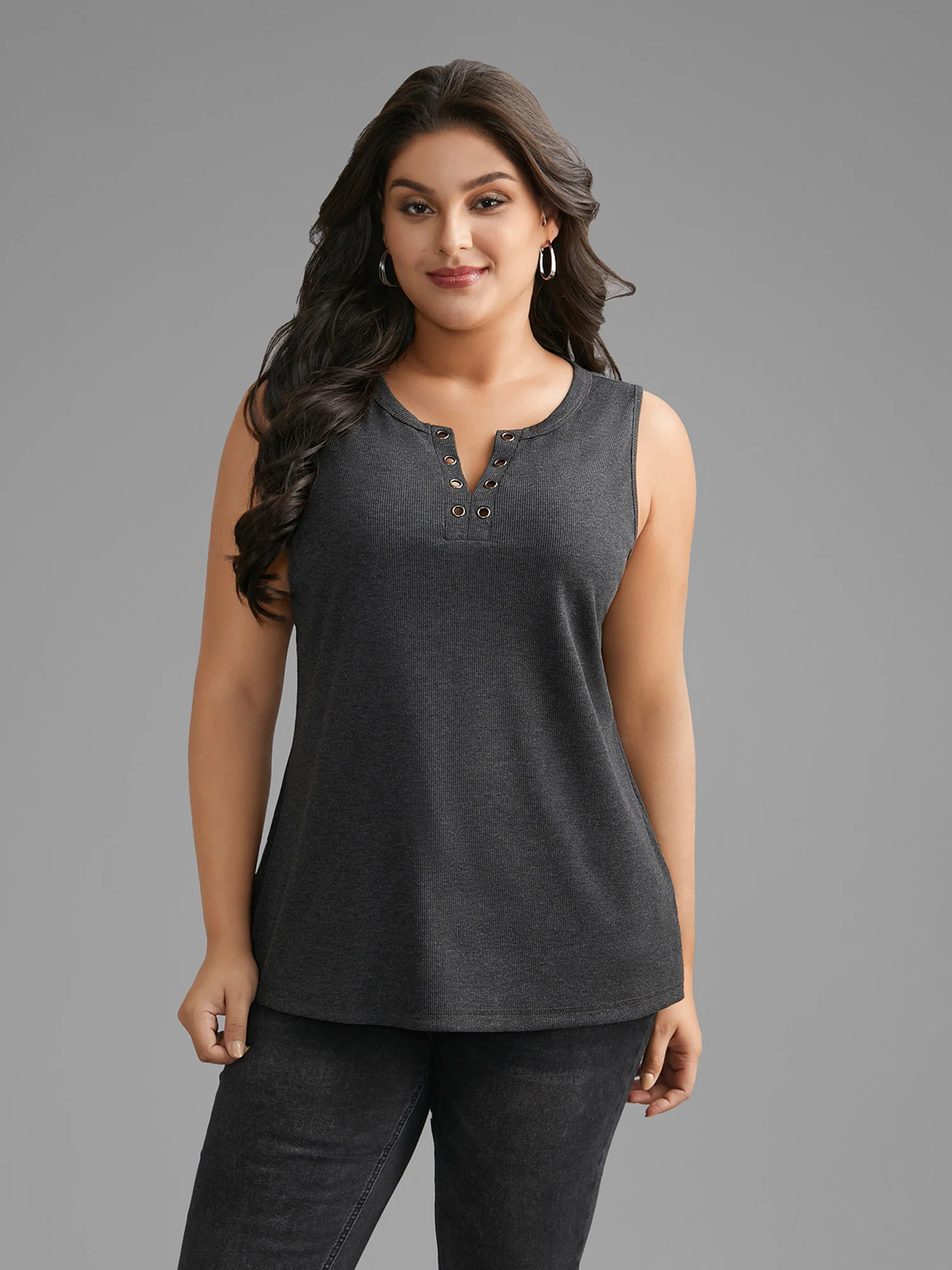 Notched Collar Eyelet Tank Top - Image 4