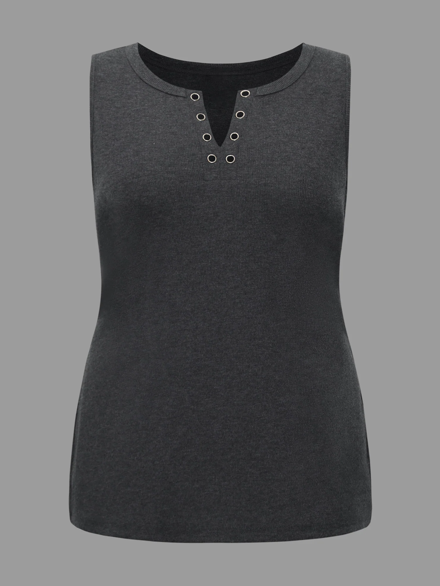 Notched Collar Eyelet Tank Top - Image 7