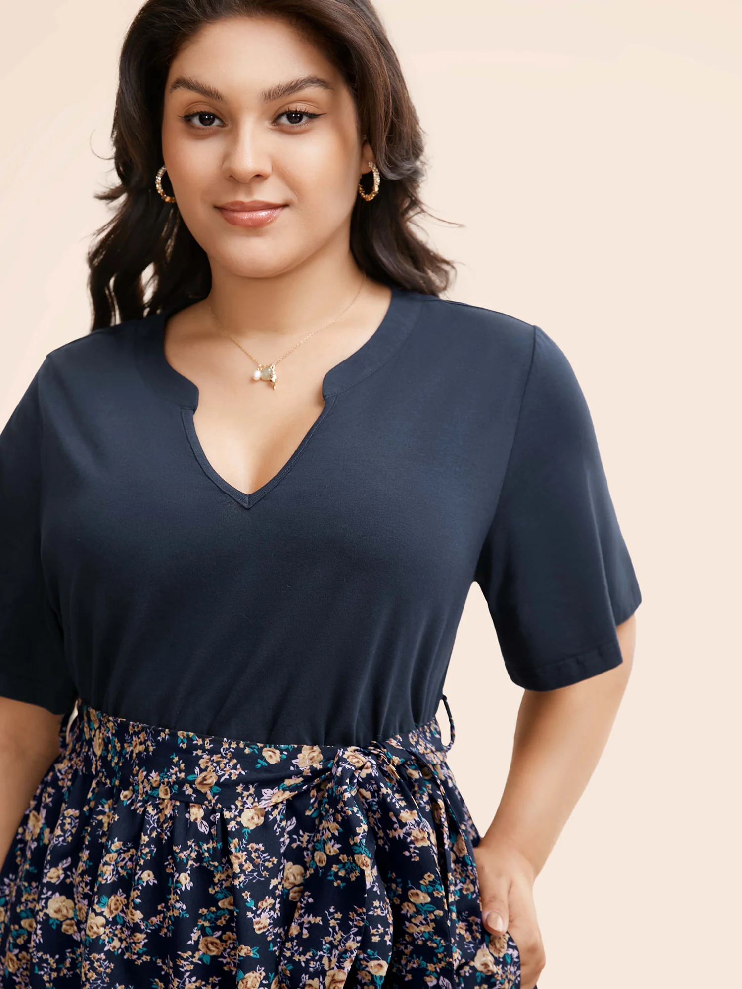 Notched Collar Floral Patchwork Belted Dress - Image 2
