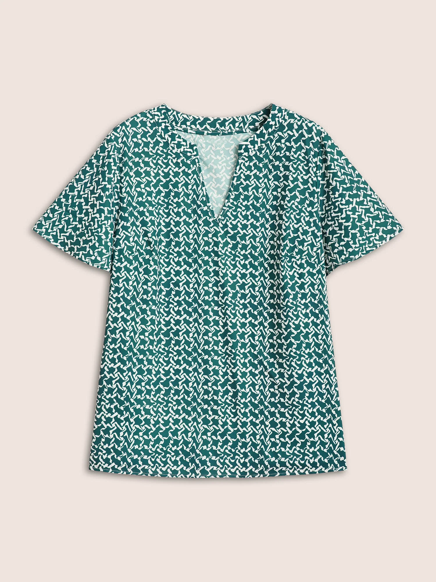 Notched Collar Geometric Flutter Sleeve Blouse - Image 8