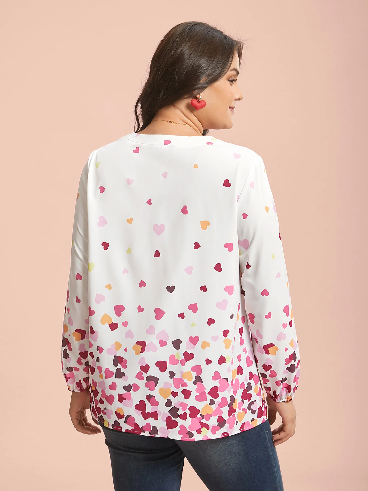 Notched Collar Multi-Color Hearts Blouse - Image 5