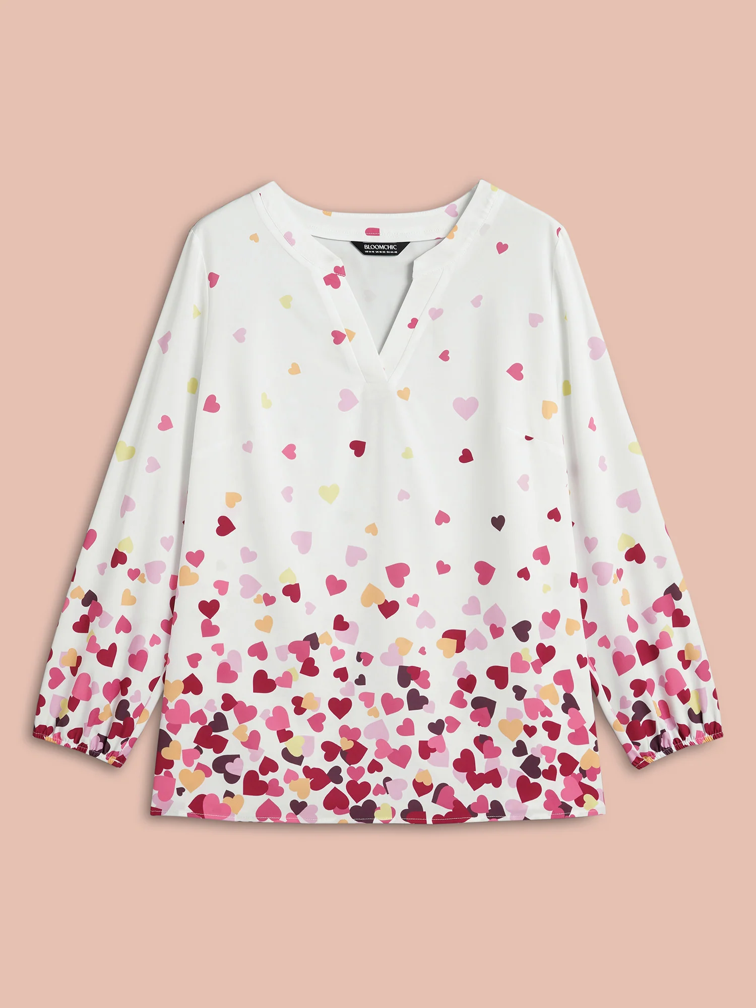 Notched Collar Multi-Color Hearts Blouse - Image 7