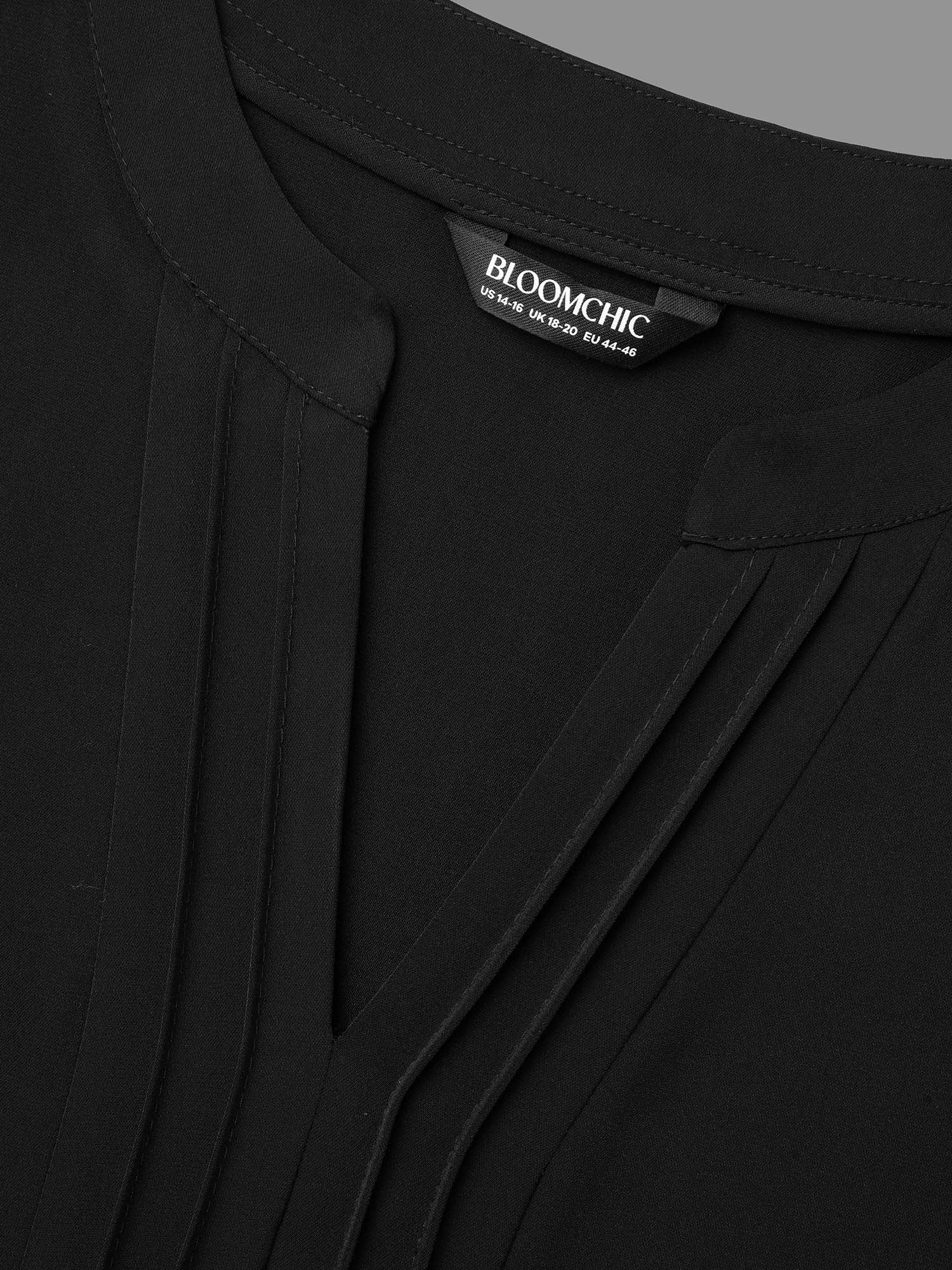 Notched Collar Pleated Lantern Sleeve Blouse - Image 6
