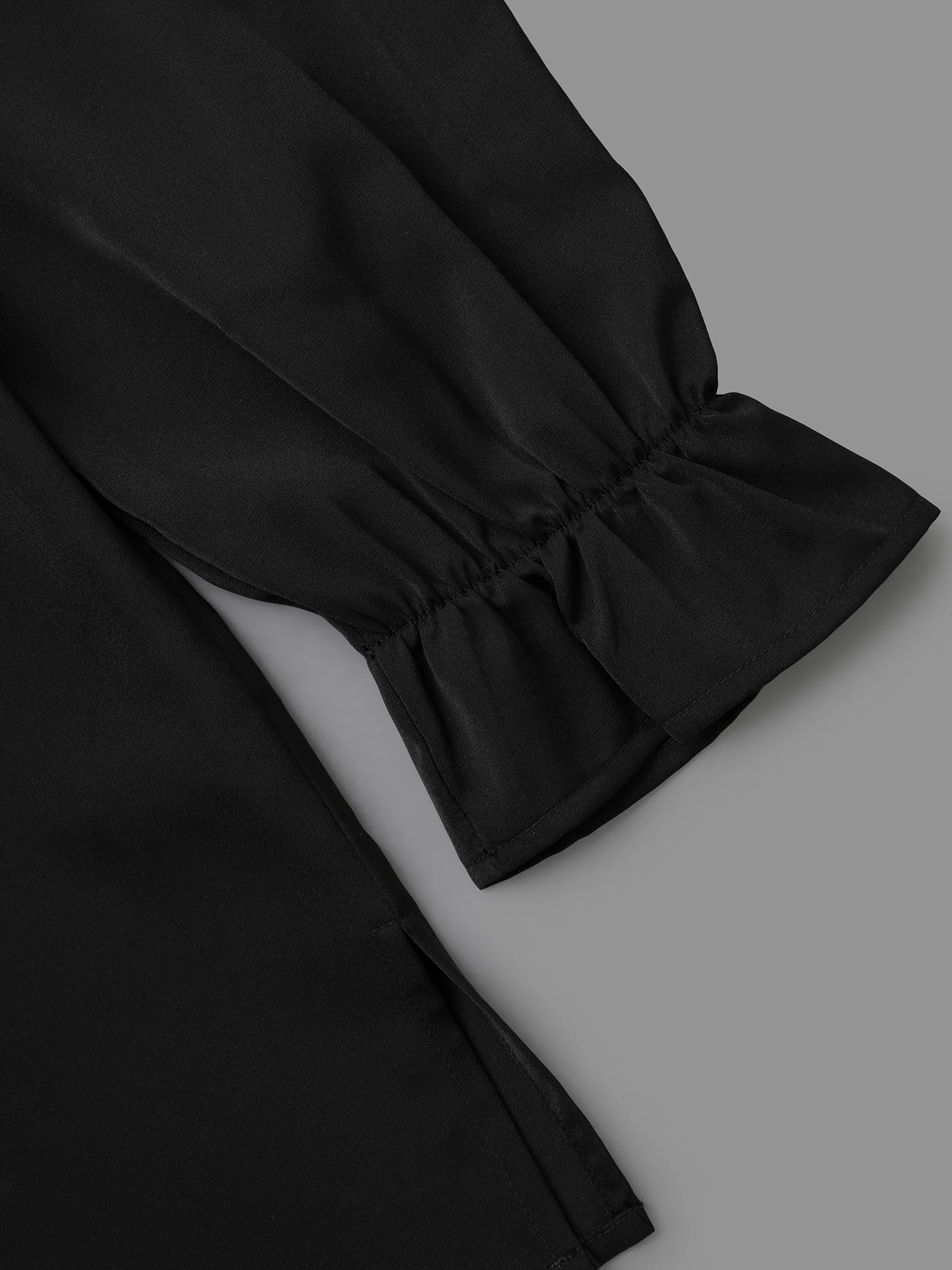 Notched Collar Pleated Lantern Sleeve Blouse - Image 7