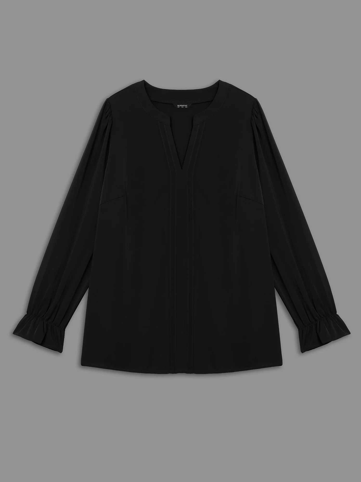 Notched Collar Pleated Lantern Sleeve Blouse - Image 8