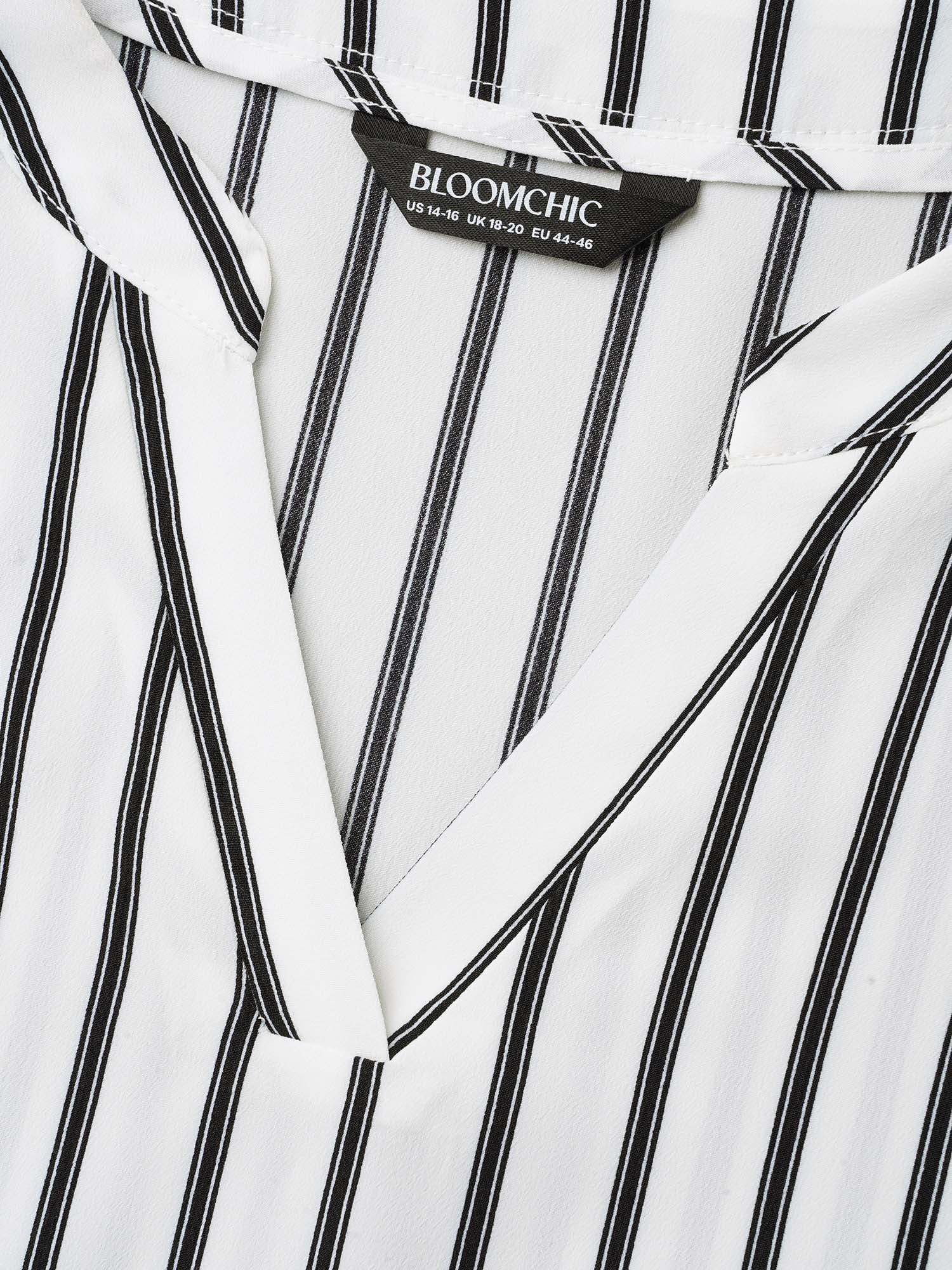 Notched Collar Striped Tab Sleeve Shirt - Image 6