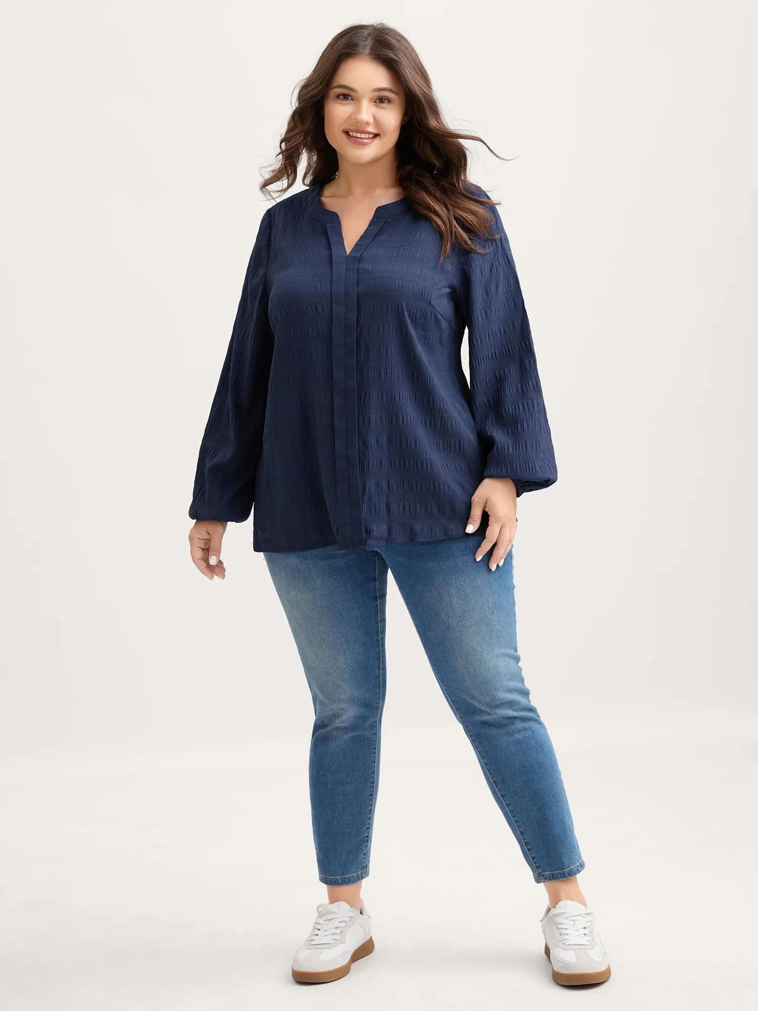 Notched Collar Textured Solid Blouse - Image 4