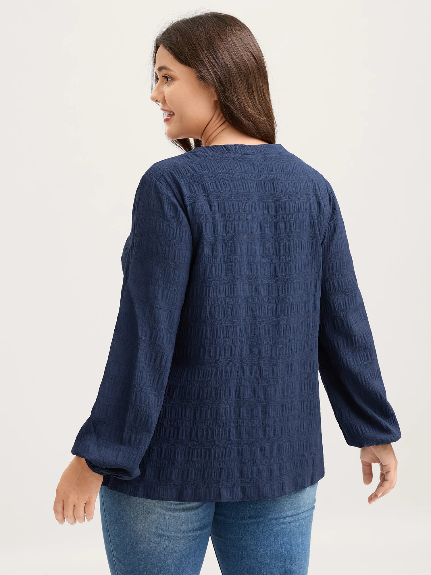 Notched Collar Textured Solid Blouse - Image 5
