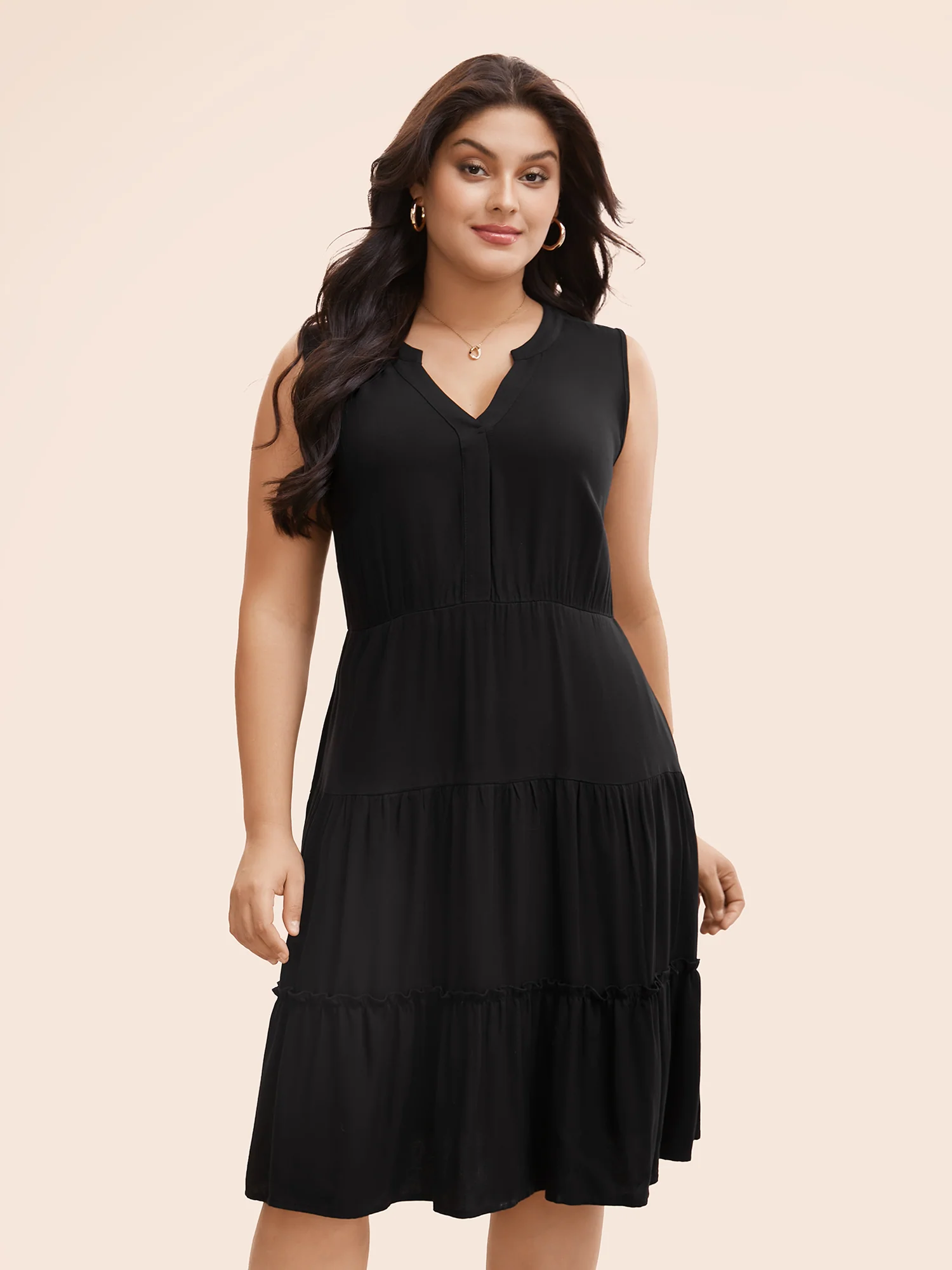 Supersoft Essentials Notched Ruffle Layered Hem Sleeveless Dress - Image 6