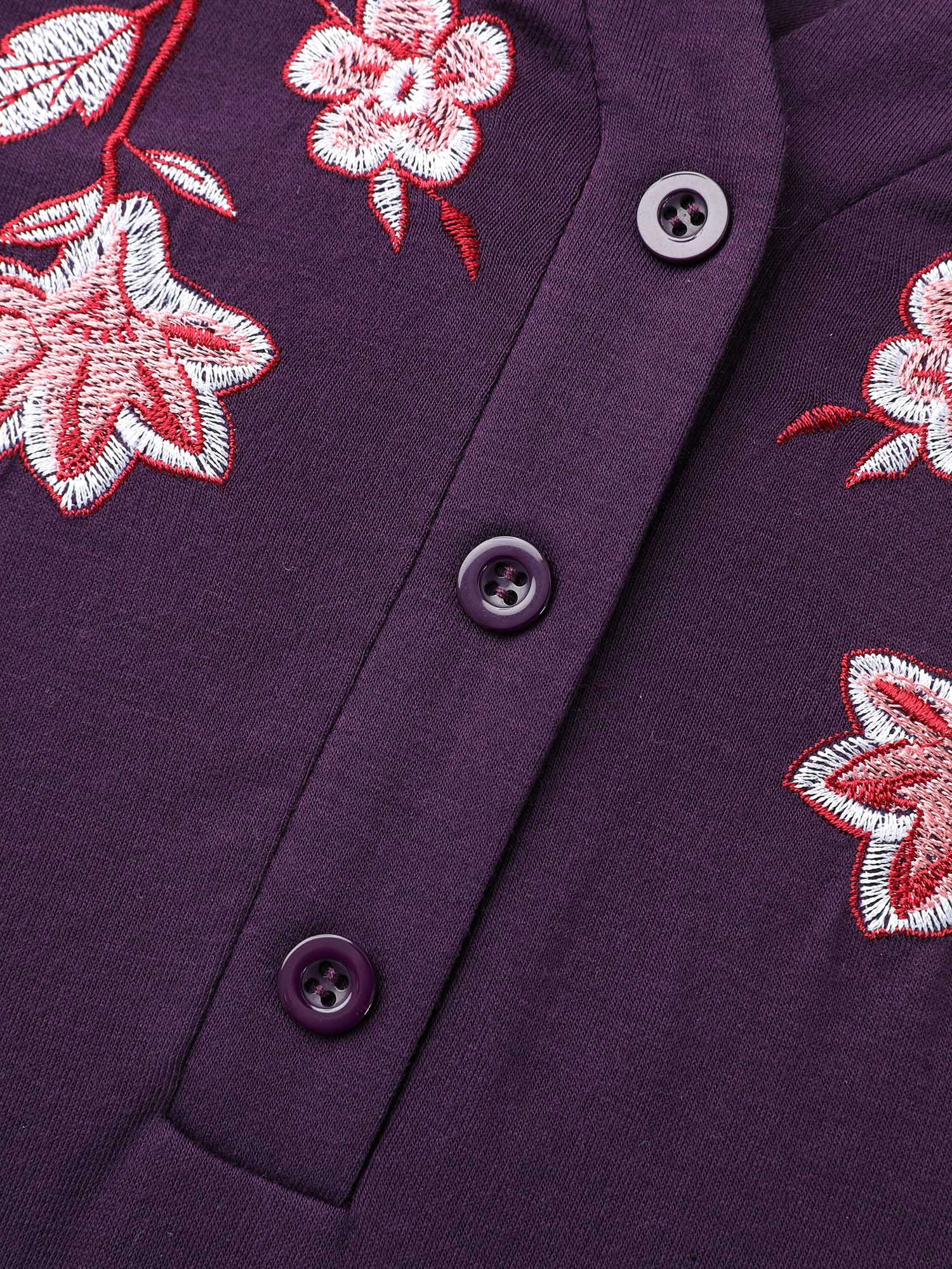 Notched Floral Embroidered Button Top - Image 7