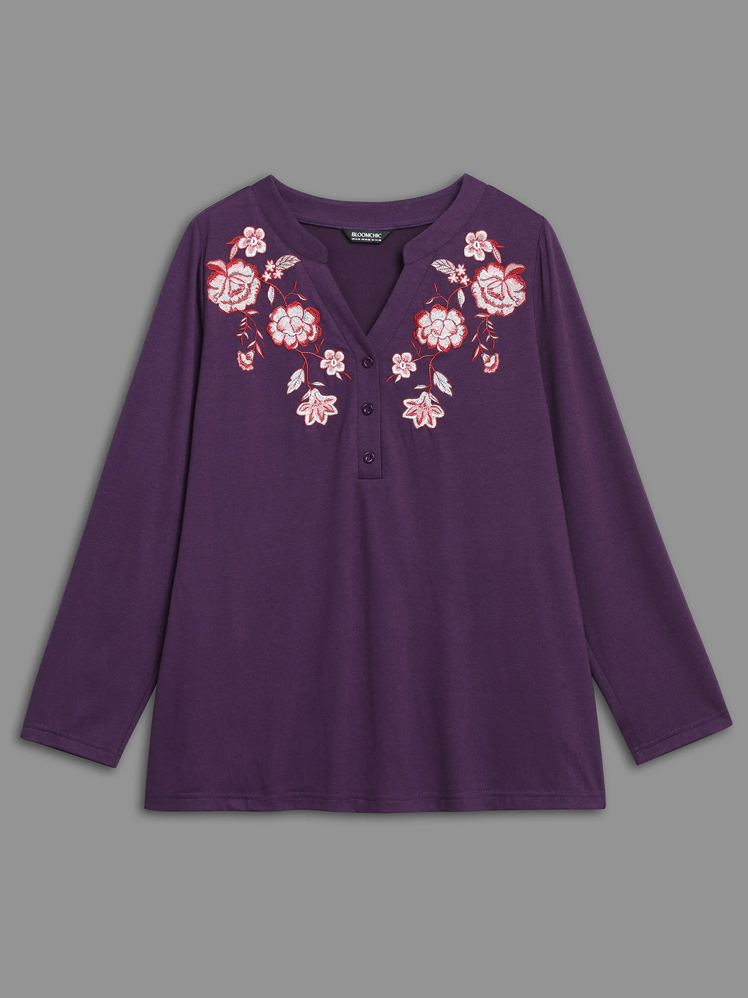 Notched Floral Embroidered Button Top - Image 8