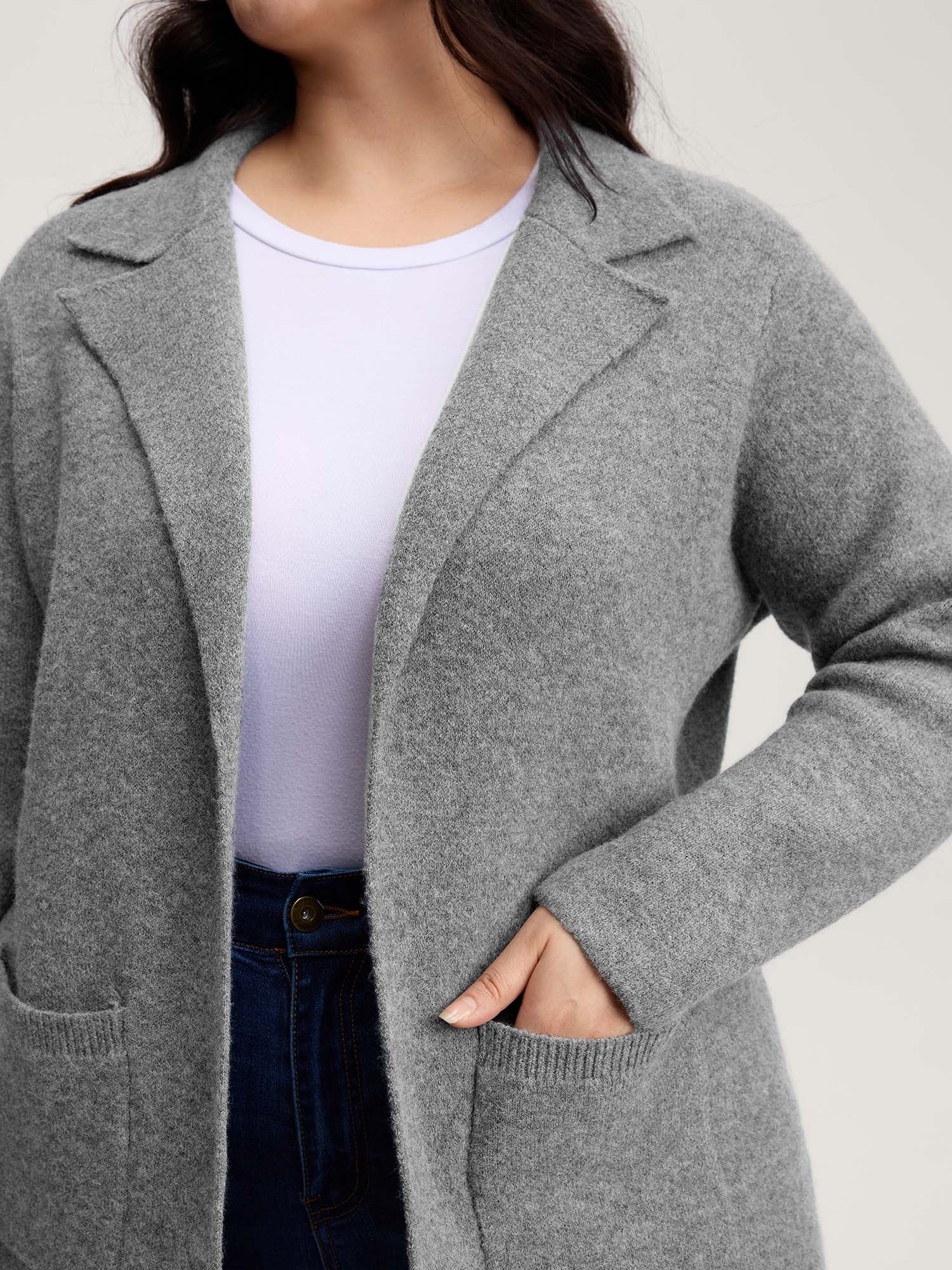 Notched Lapels Slit Back Knit Cardigan - Image 2