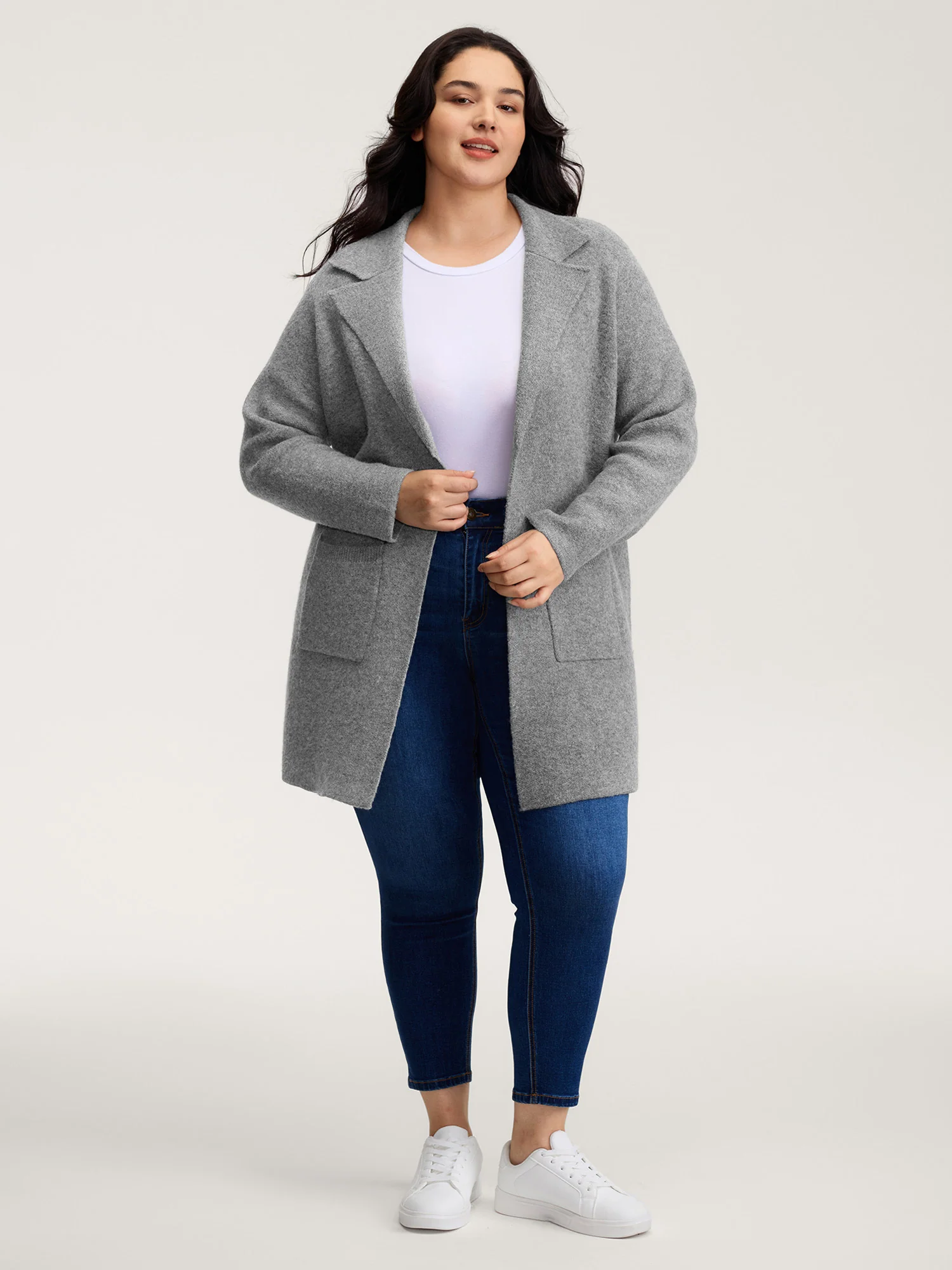 Notched Lapels Slit Back Knit Cardigan - Image 3