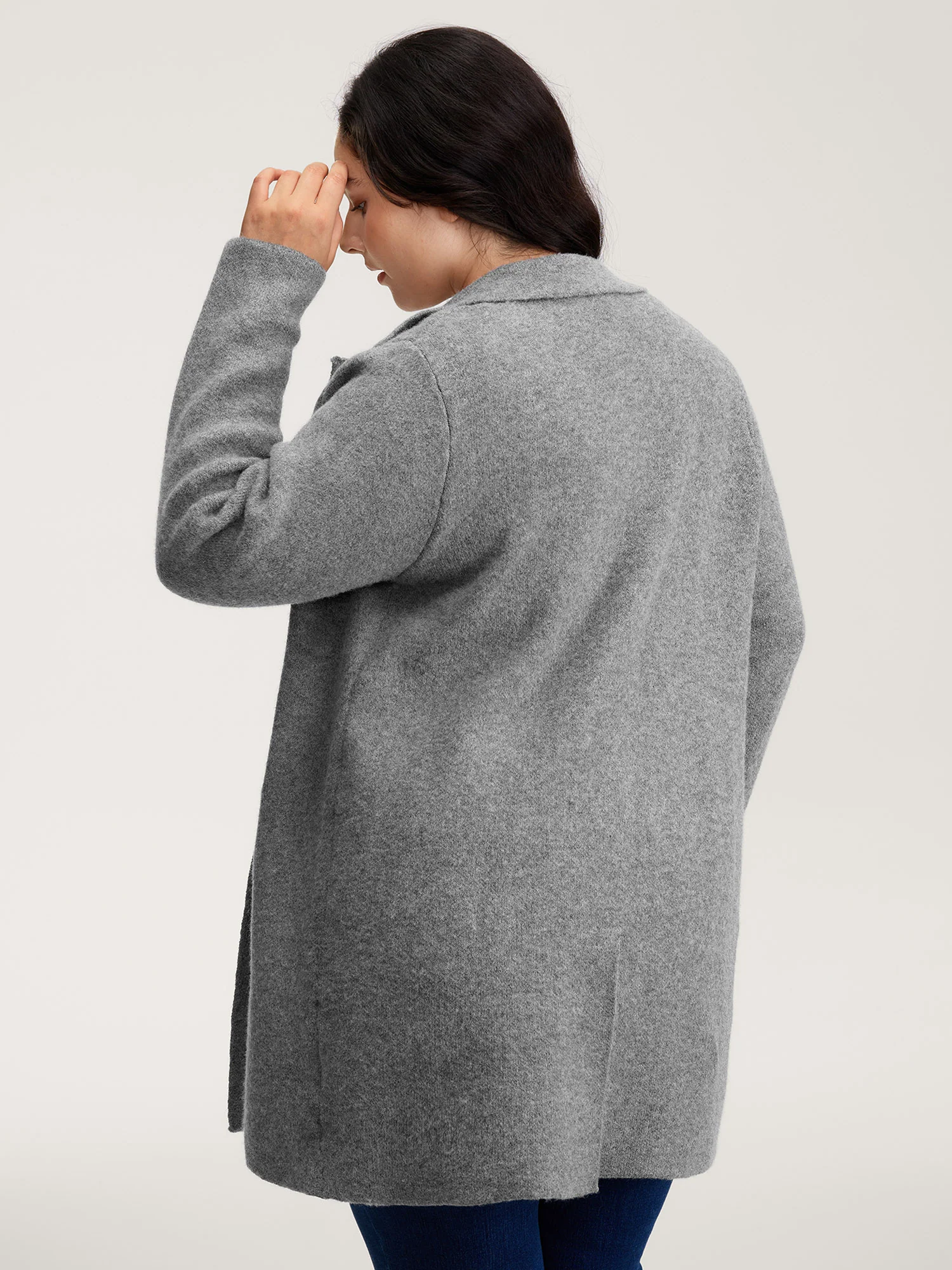 Notched Lapels Slit Back Knit Cardigan - Image 4