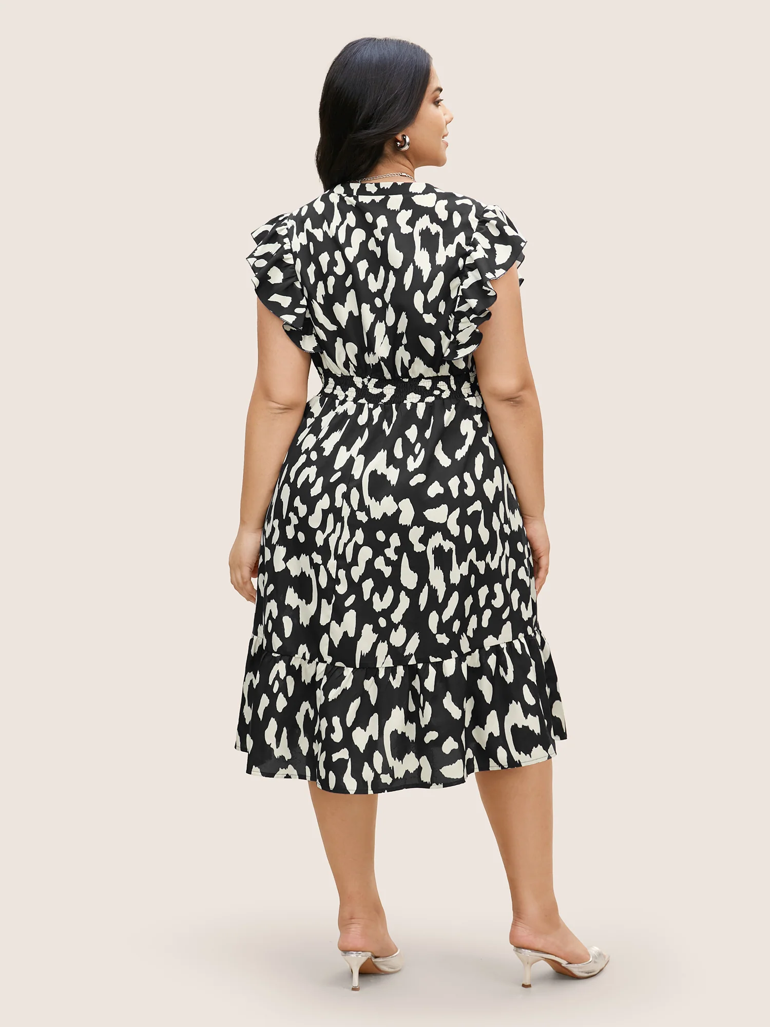 Notched Leopard Print Cap Sleeve Ruffles Dress - Image 11