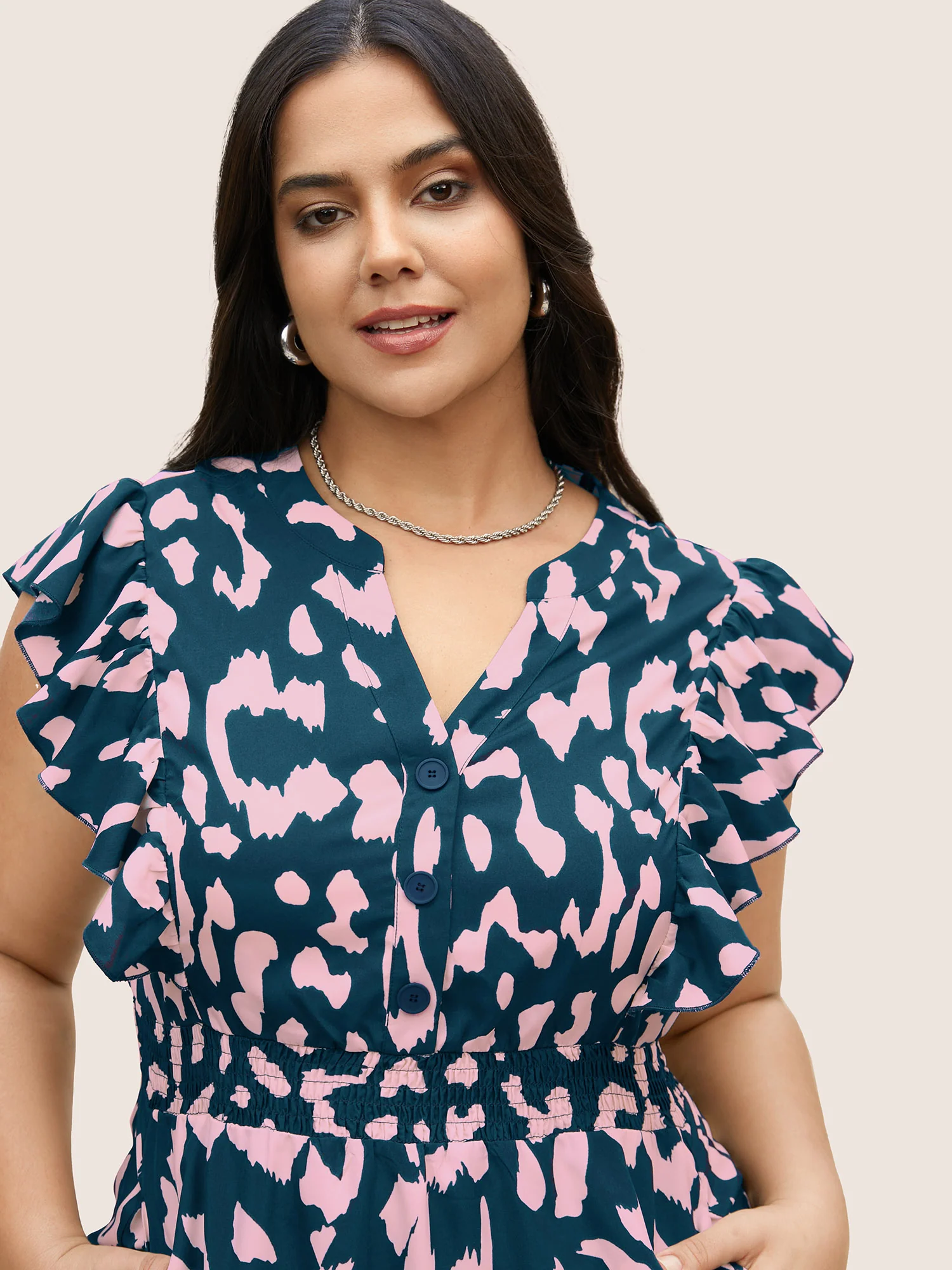 Notched Leopard Print Cap Sleeve Ruffles Dress - Image 14