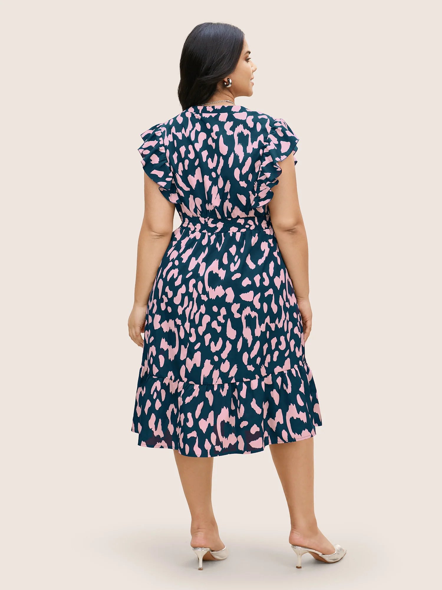 Notched Leopard Print Cap Sleeve Ruffles Dress - Image 15