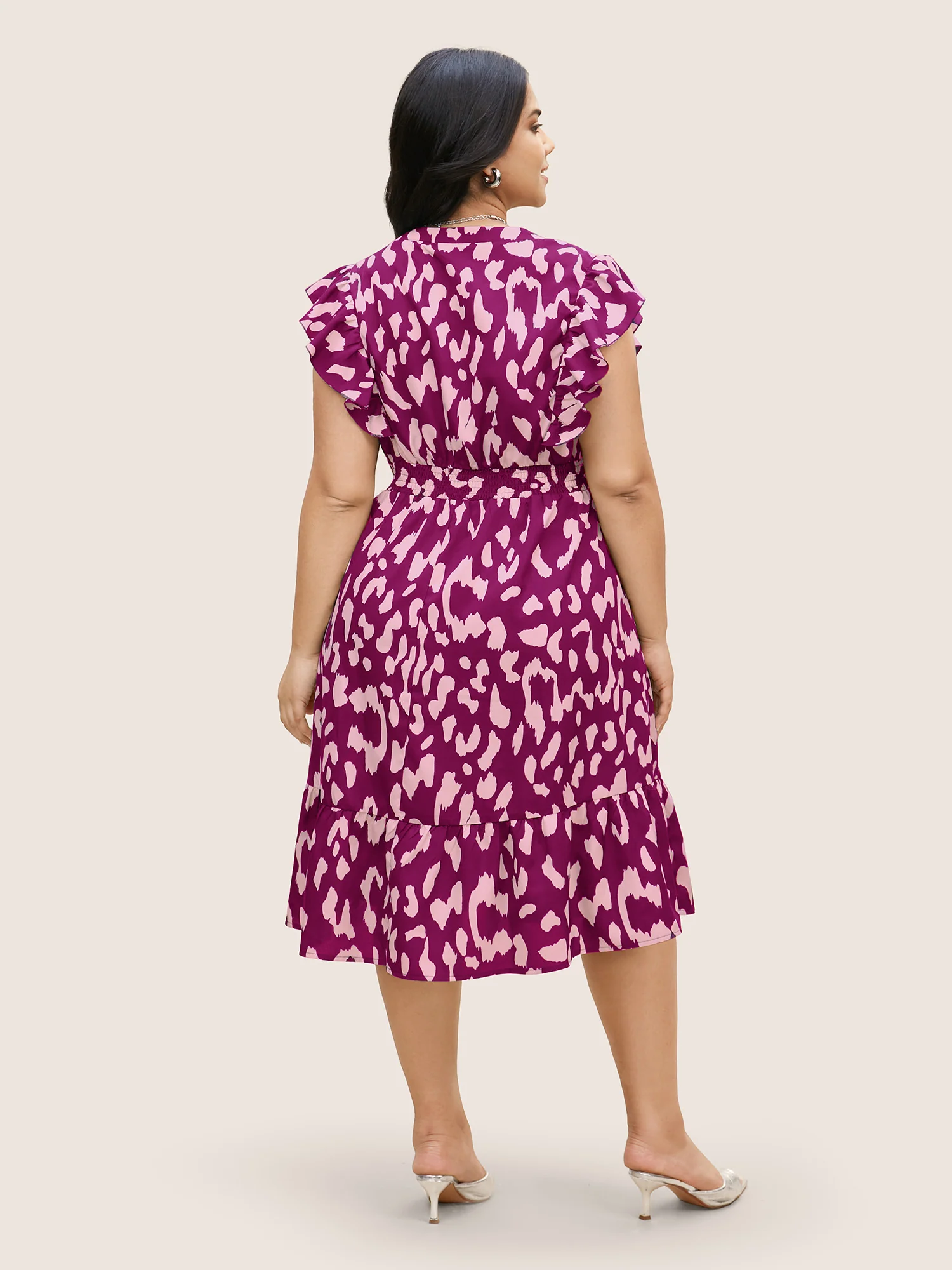 Notched Leopard Print Cap Sleeve Ruffles Dress - Image 19