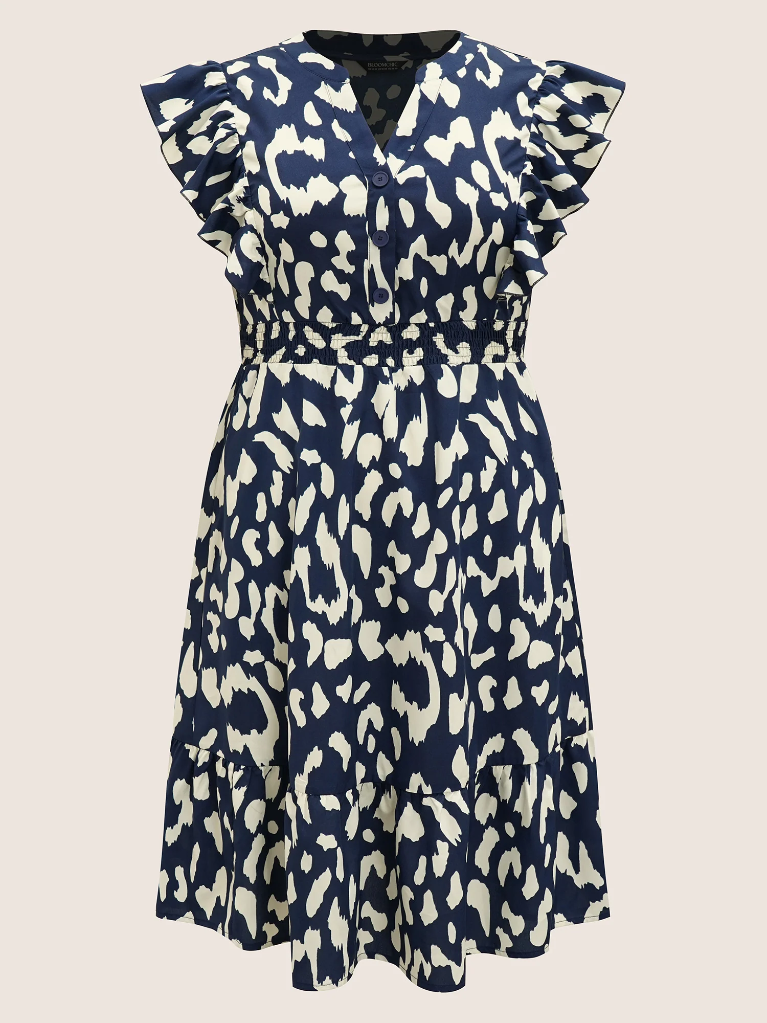 Notched Leopard Print Cap Sleeve Ruffles Dress - Image 7