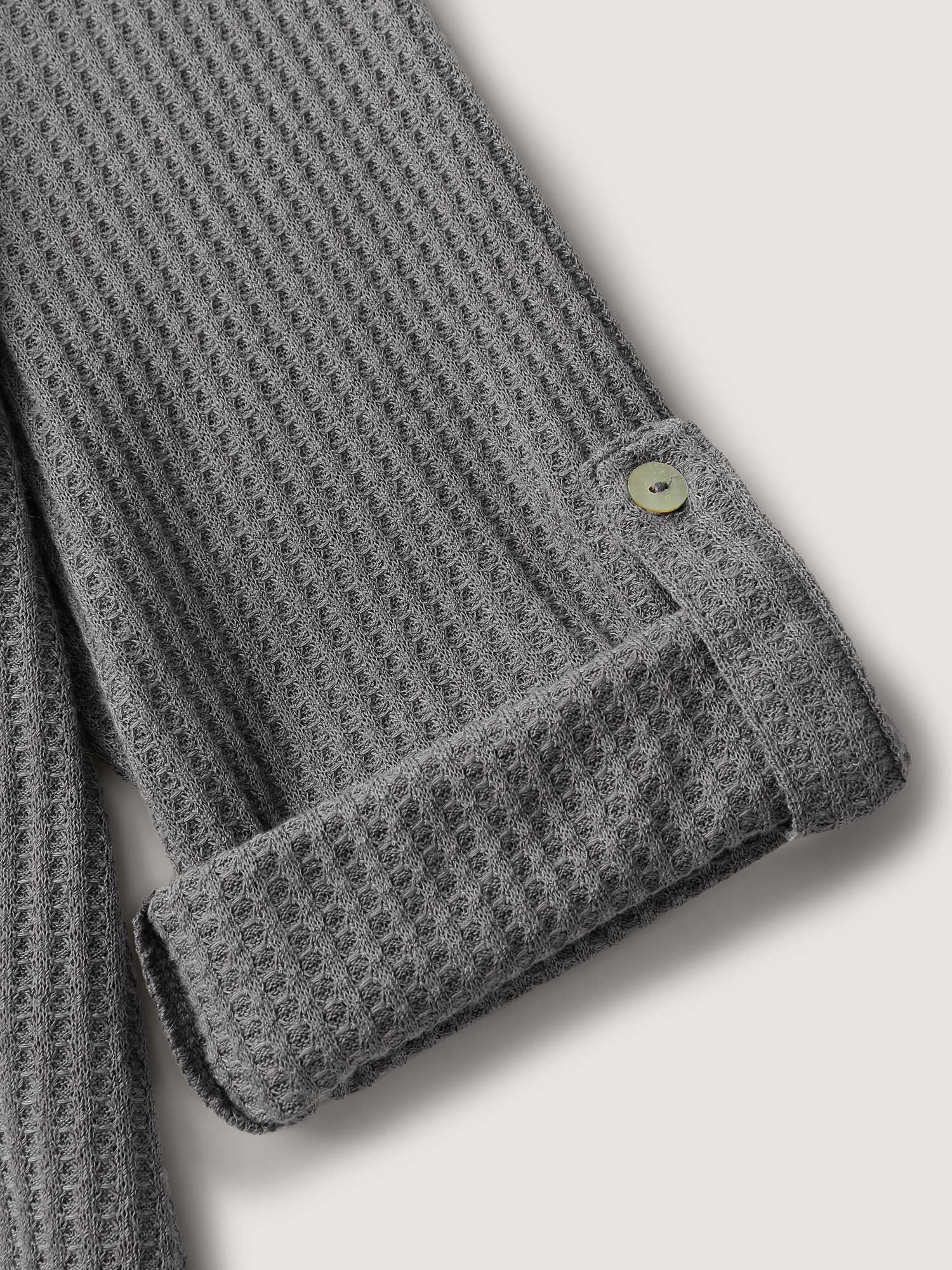 Notched Neck Tab Sleeve Waffle T-Shirt - Image 5