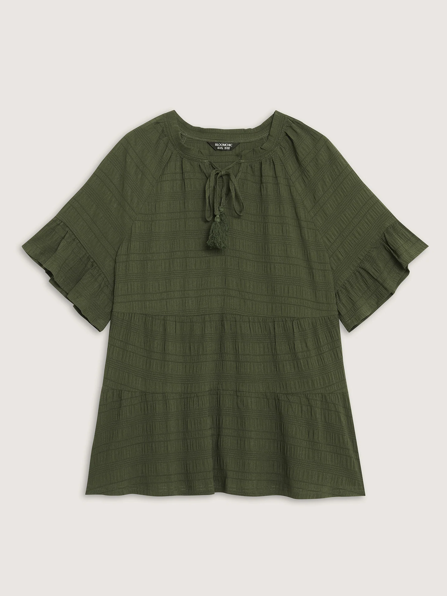Notched Neck-Tie Crinkle Tiered Blouse - Image 5