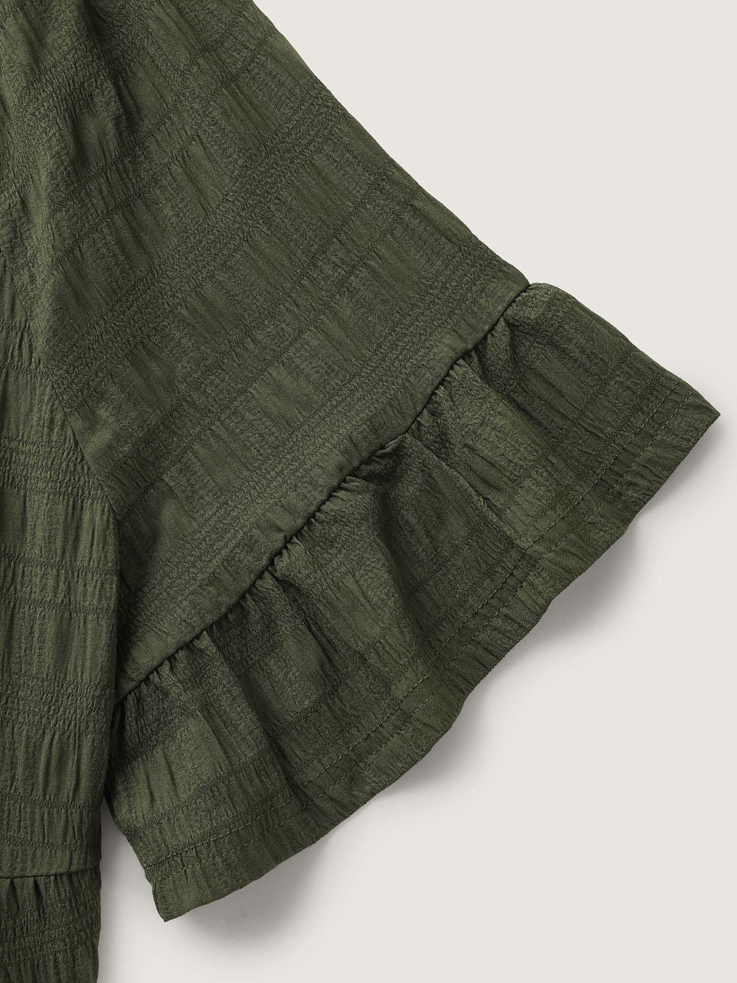 Notched Neck-Tie Crinkle Tiered Blouse - Image 7