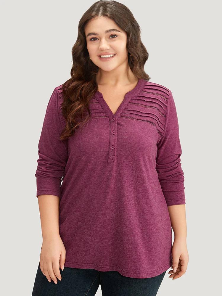 Notched Pleated Button Up T-shirt - Image 2