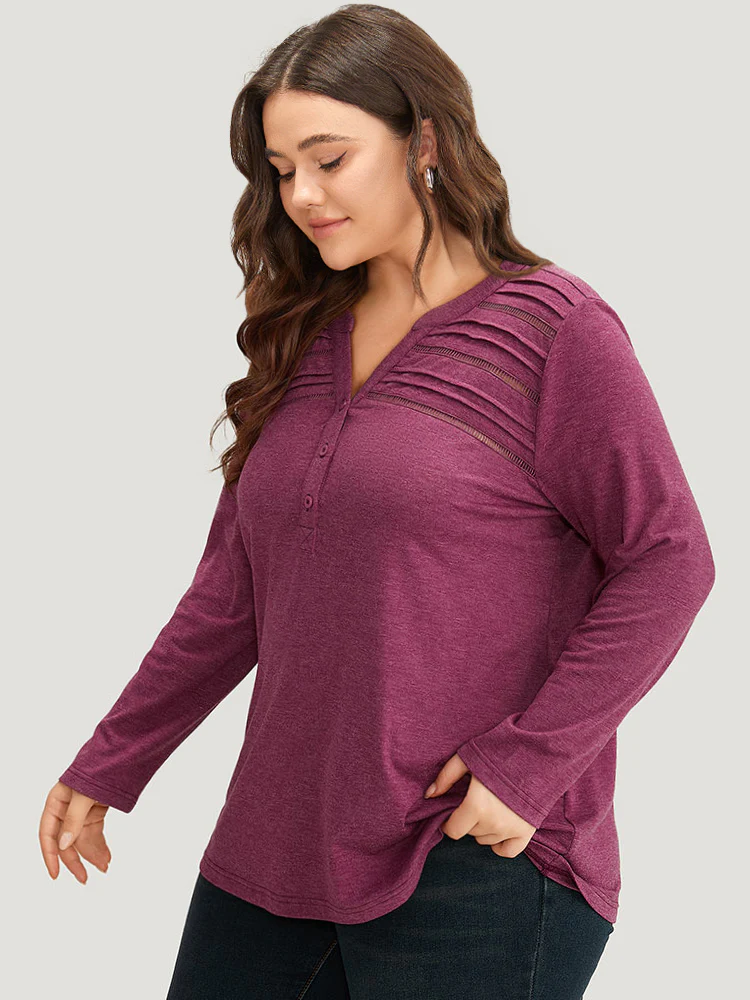 Notched Pleated Button Up T-shirt - Image 3
