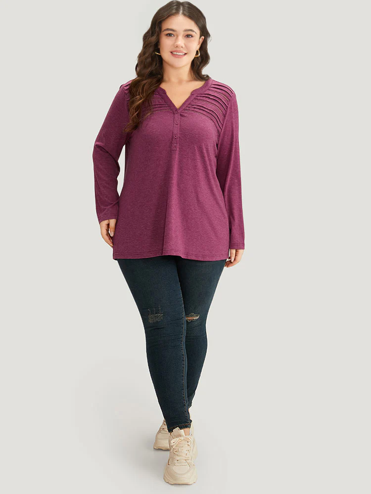 Notched Pleated Button Up T-shirt - Image 5
