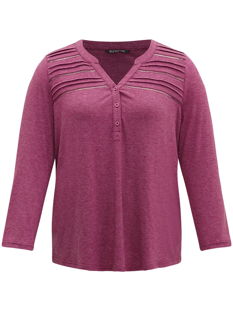 Notched Pleated Button Up T-shirt - Image 7