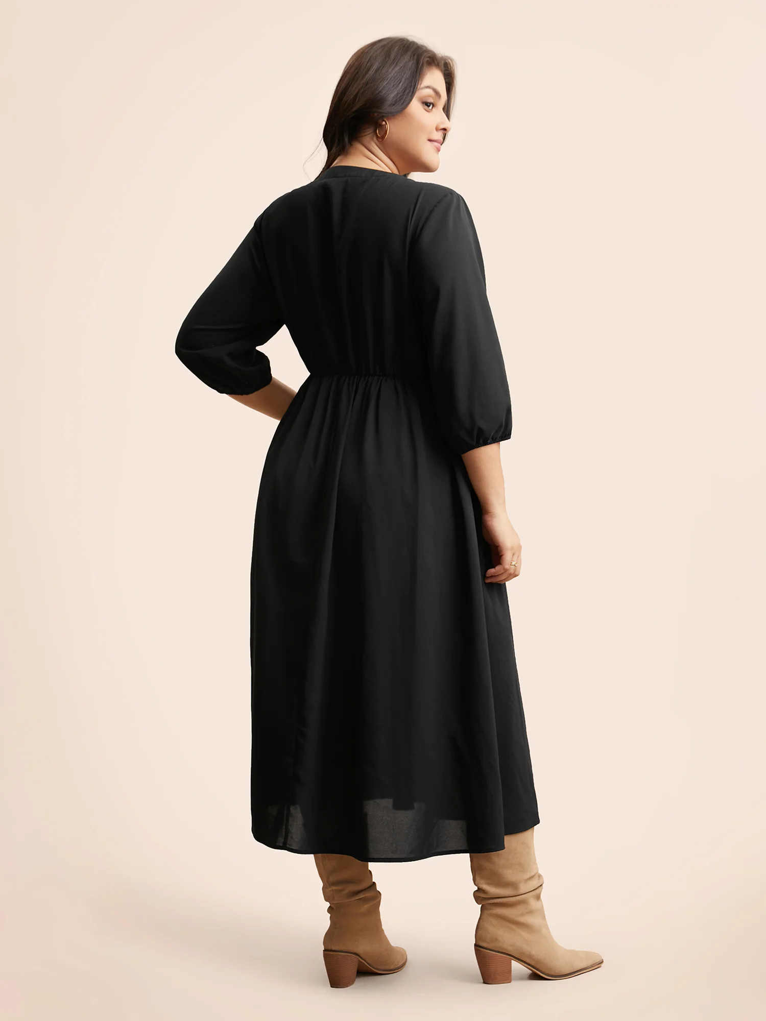 Notched Stereo Flower Design Midi Dress - Image 4