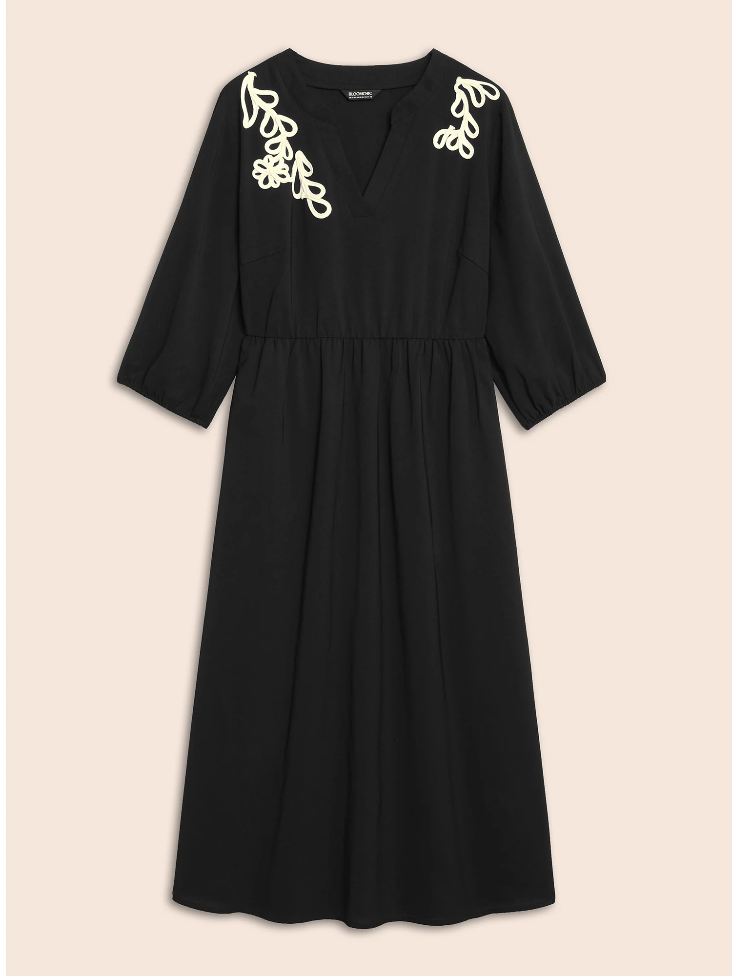 Notched Stereo Flower Design Midi Dress - Image 8