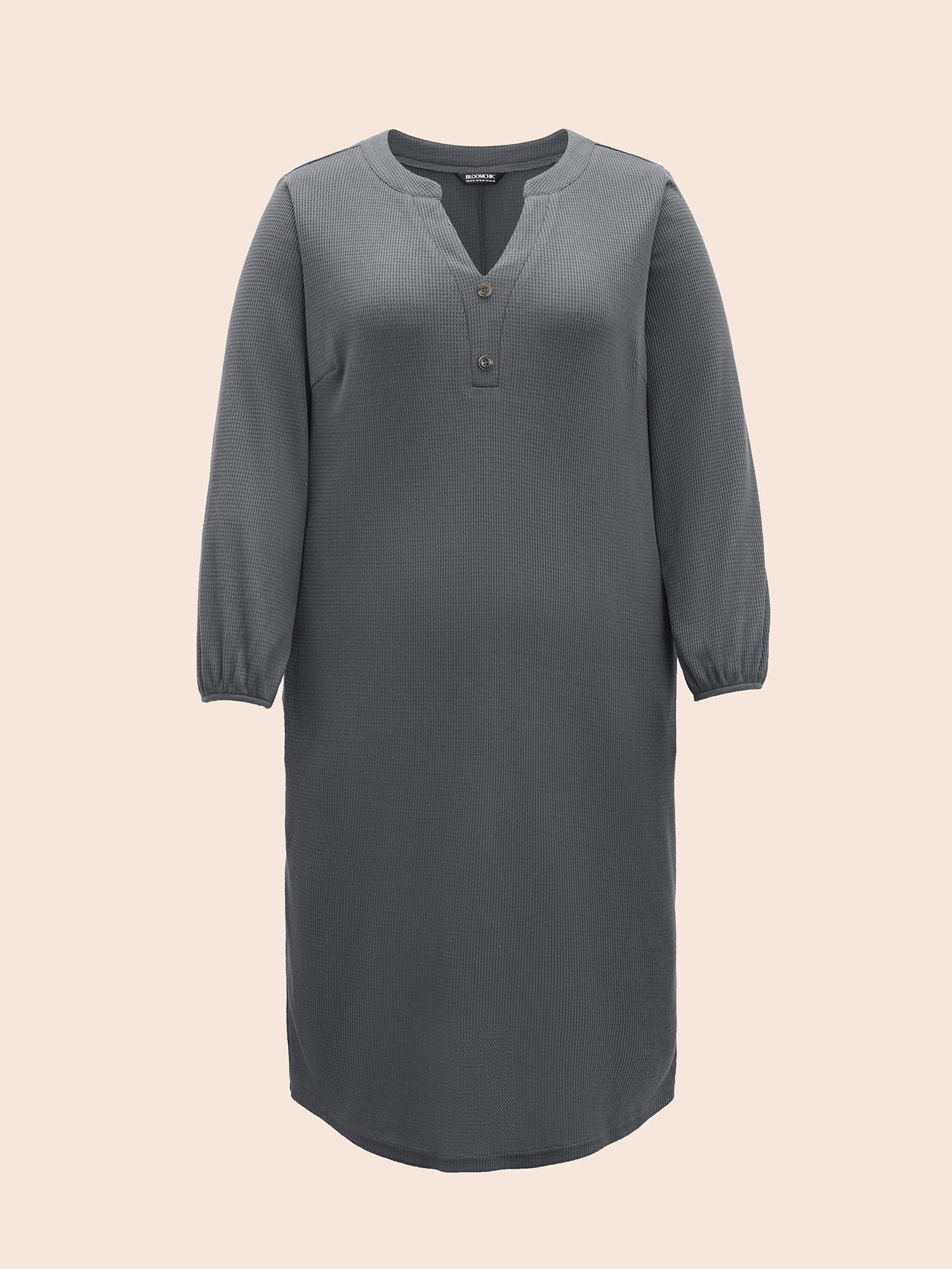 Notched Waffle Knit Button Detail Dress - Image 7