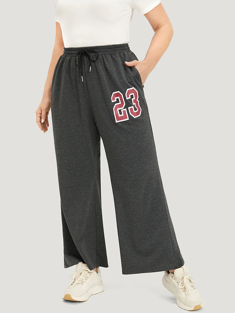 Number Print Drawstring Pocket Elastic Waist Sweatpants - Image 2