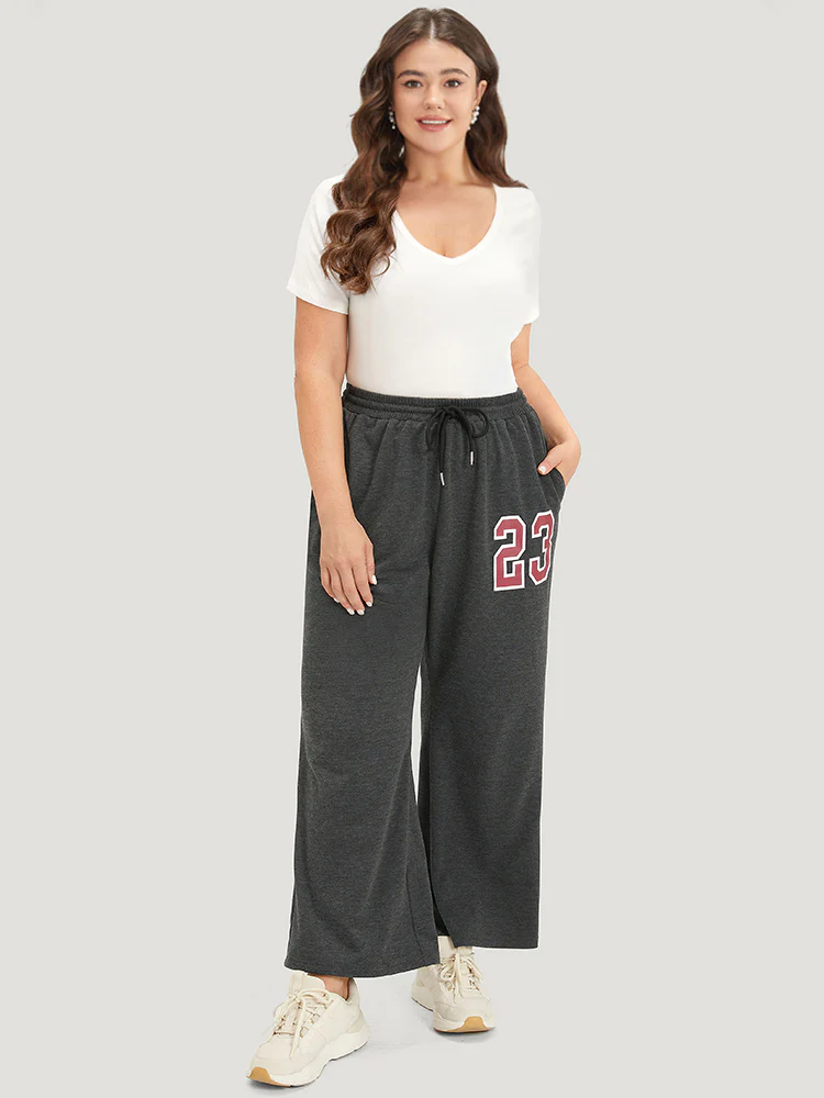 Number Print Drawstring Pocket Elastic Waist Sweatpants - Image 3