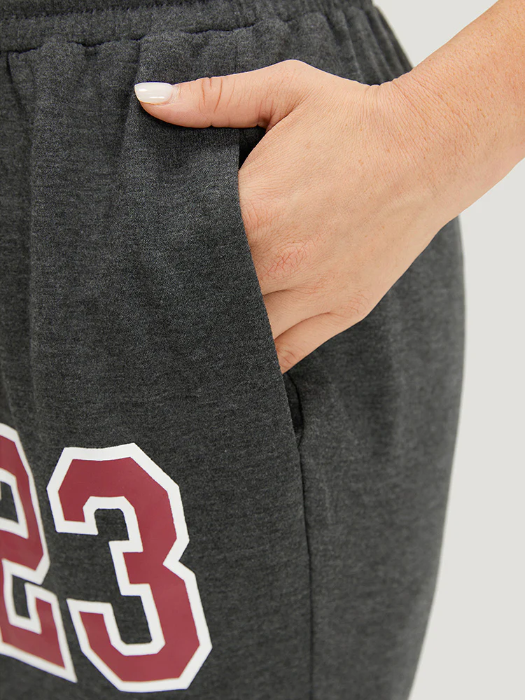 Number Print Drawstring Pocket Elastic Waist Sweatpants - Image 6