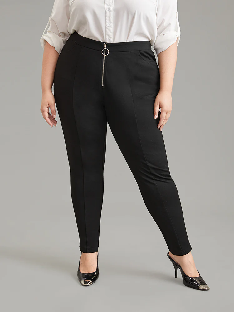 O Ring Zipper High Rise Bodycon Pants - Image 3
