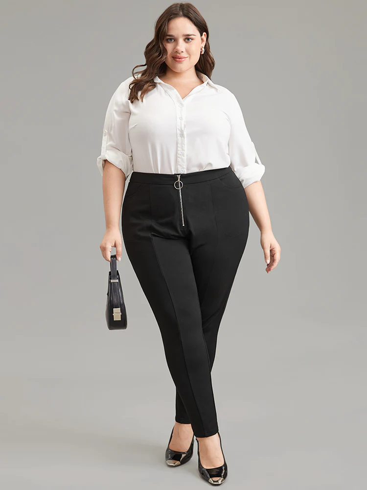 O Ring Zipper High Rise Bodycon Pants - Image 4