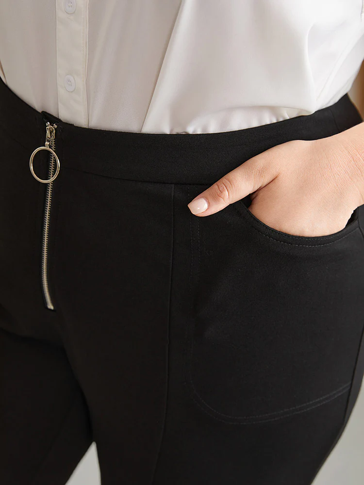 O Ring Zipper High Rise Bodycon Pants - Image 5