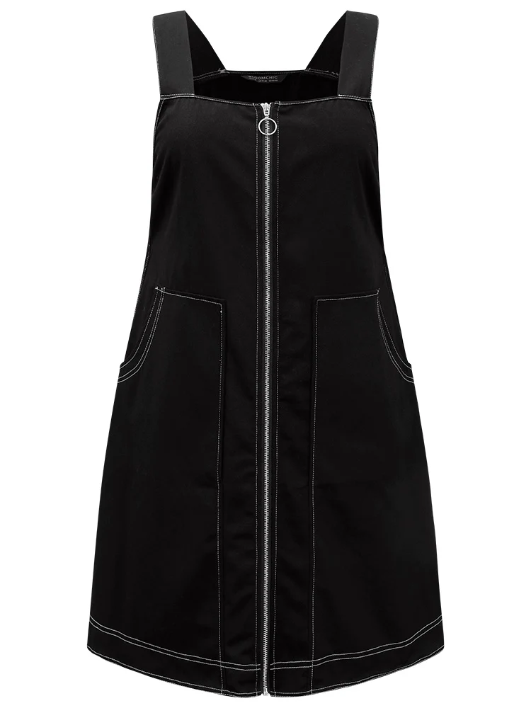 Twill O Ring Zipper Pocket Spaghetti Strap Dress - Image 10