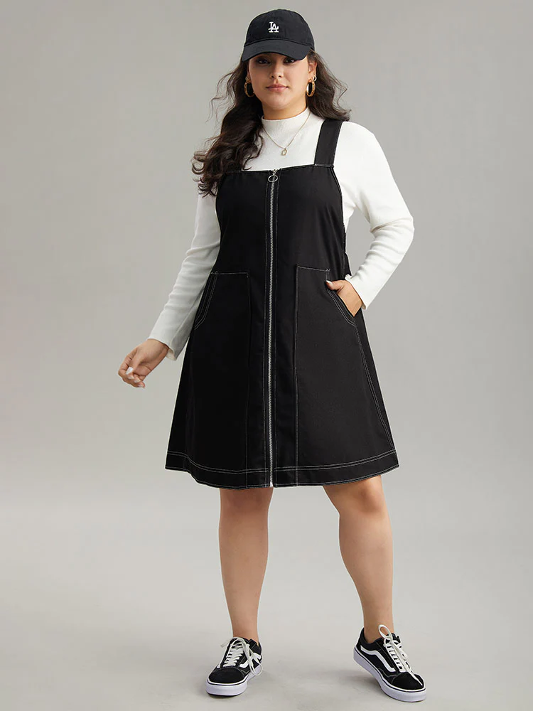 Twill O Ring Zipper Pocket Spaghetti Strap Dress - Image 3
