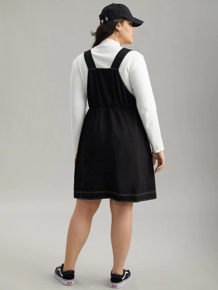 Twill O Ring Zipper Pocket Spaghetti Strap Dress - Image 4