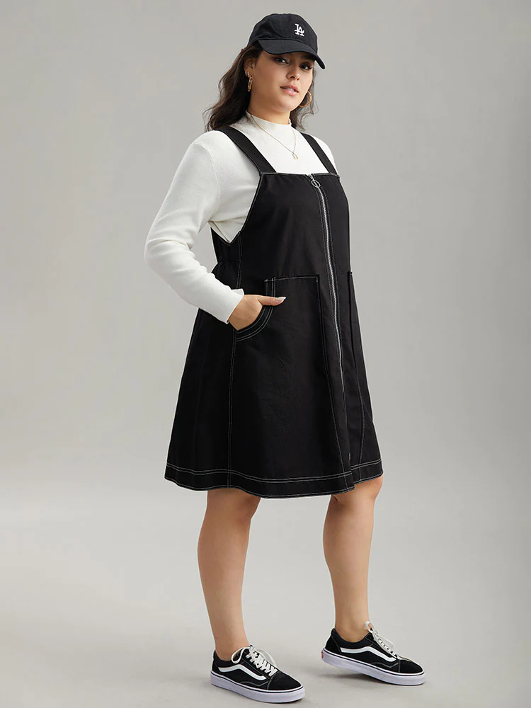 Twill O Ring Zipper Pocket Spaghetti Strap Dress - Image 5