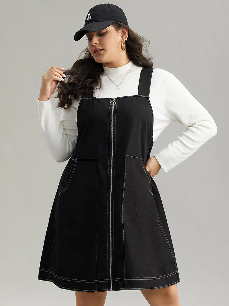 Twill O Ring Zipper Pocket Spaghetti Strap Dress - Image 6