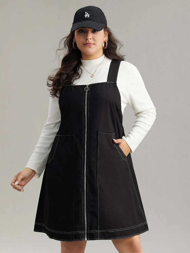 Twill O Ring Zipper Pocket Spaghetti Strap Dress - Image 7
