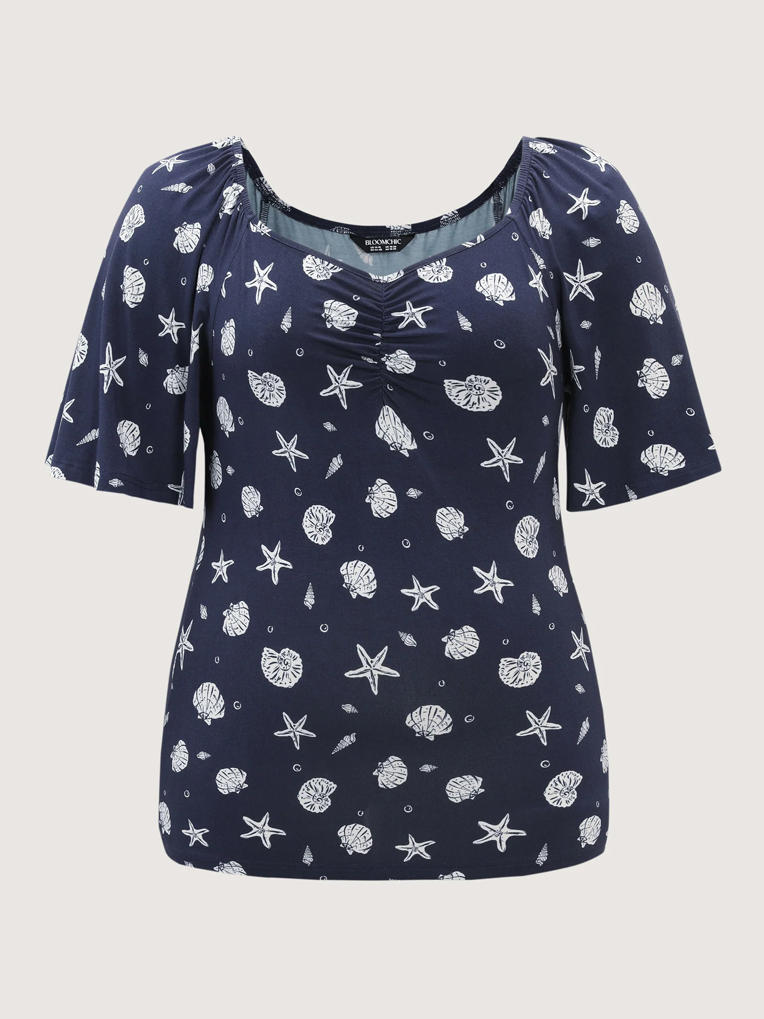 Ocean Element Print Sweetheart Neckline Top - Image 7